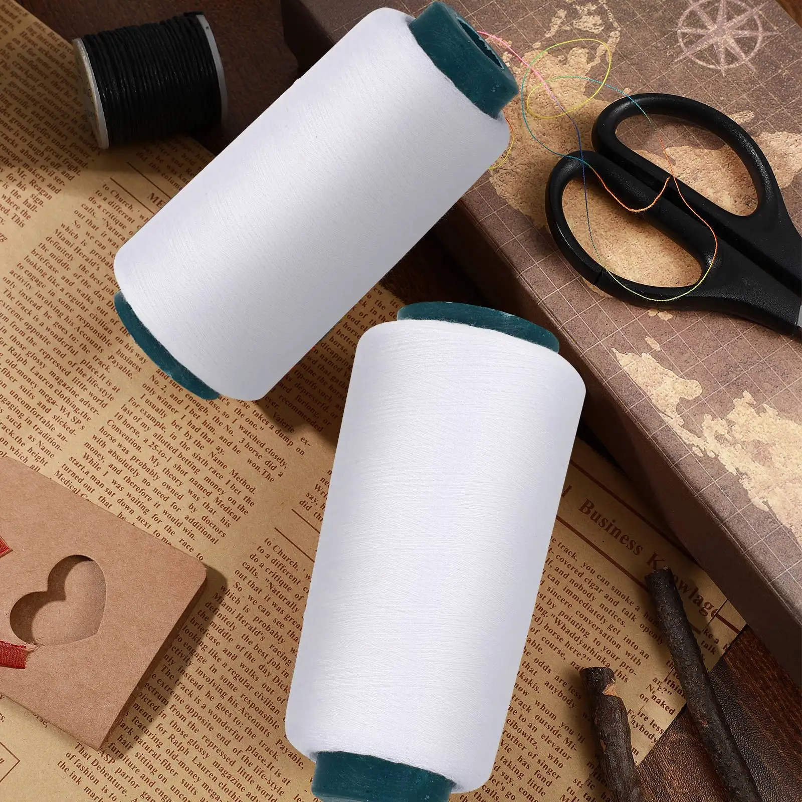 Sewing Machine In Textile - 3000 Yards,2pcs,Bleached White Cotton Thread Spool