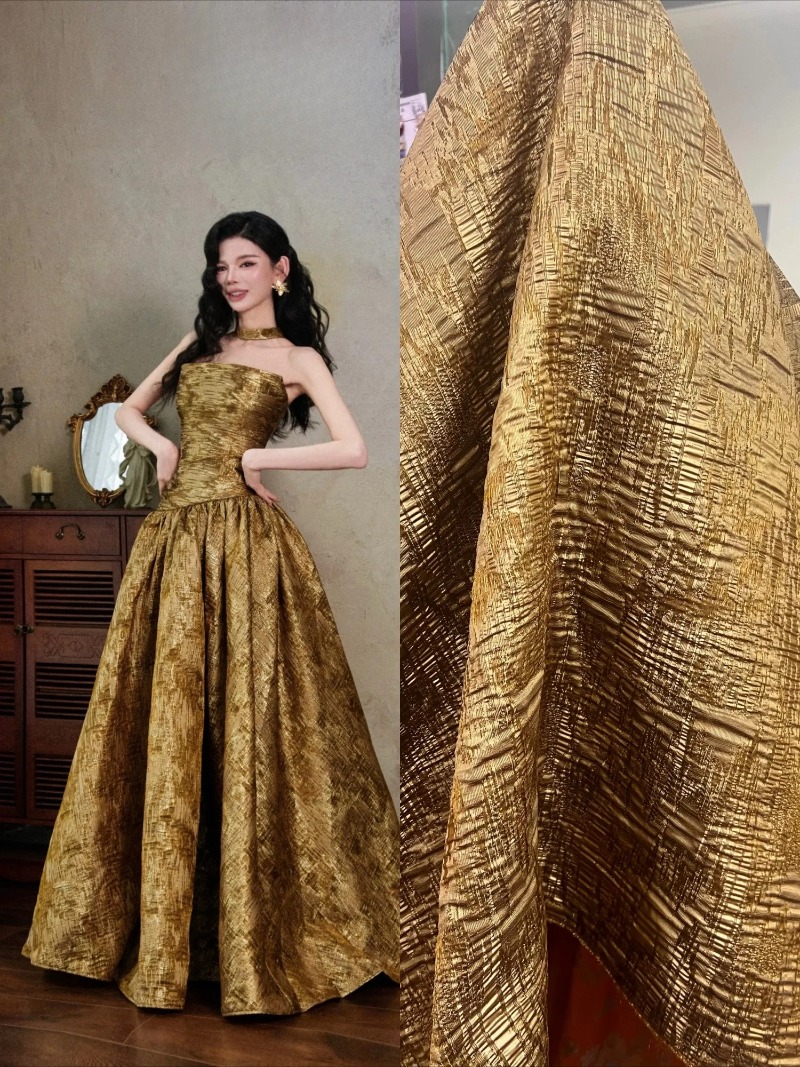 Textile And Sewing Materials - Bronze Brown Textured Irregular Jacquard Fabric