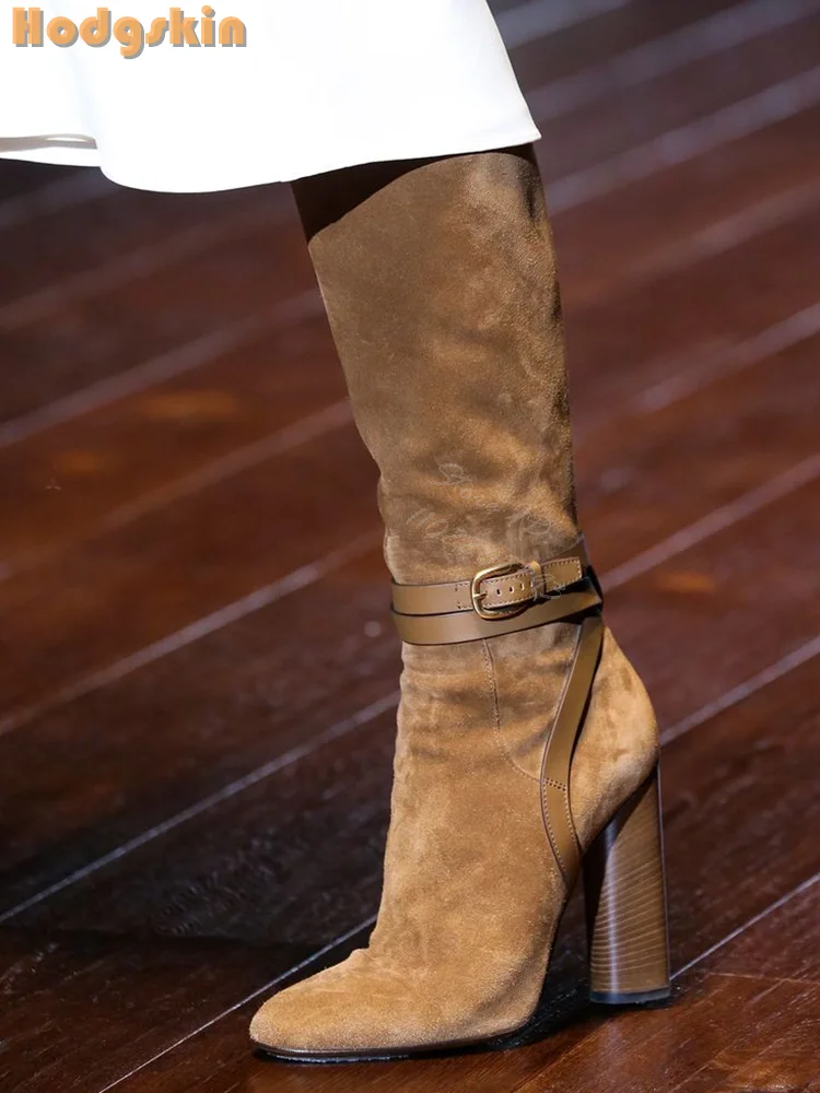 Retro Buckle Straps Boots Sued - Sewing Zipper ulasan dan harga