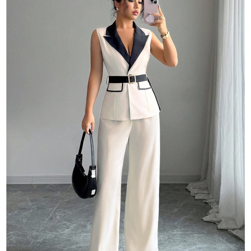 Vest Suit Women Wide Leg Pants - Sewing Jackets ulasan dan harga