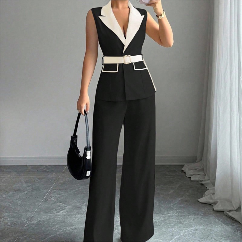 Vest Suit Women Wide Leg Pants - Sewing Jackets ulasan dan harga