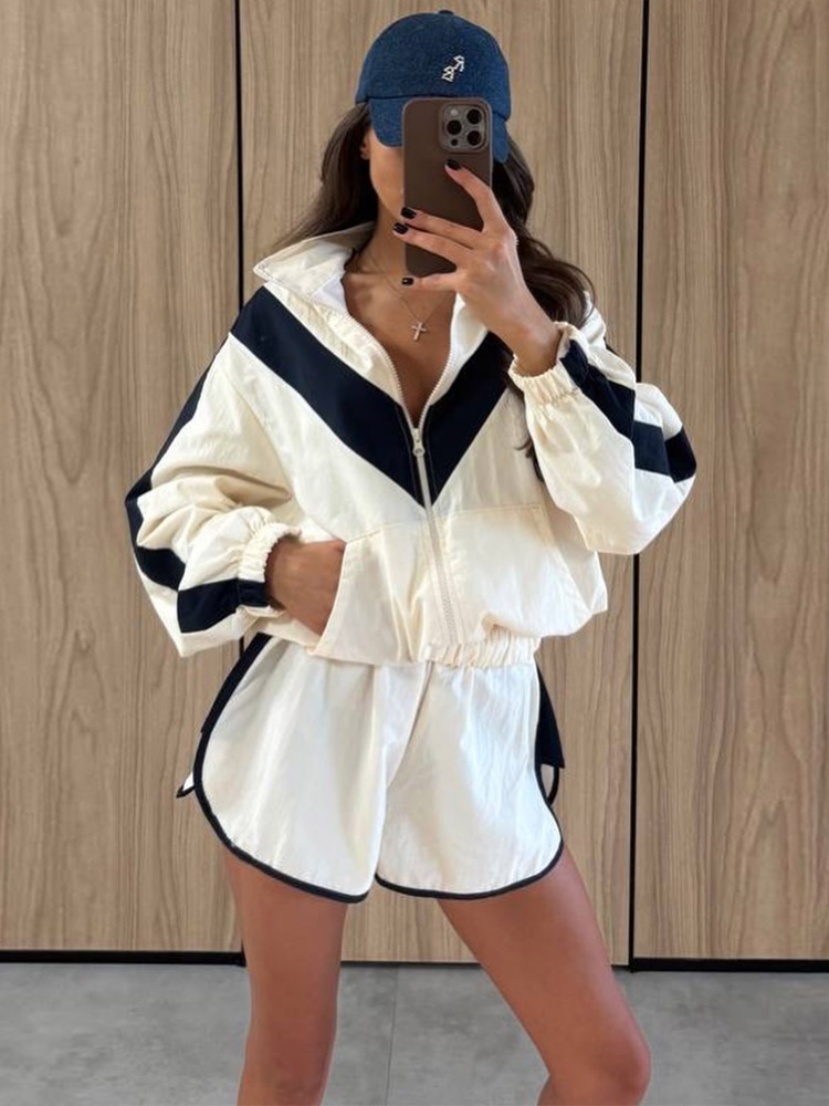 Contrast Shorts Two Piece Set  - Sewing Jackets ulasan dan harga